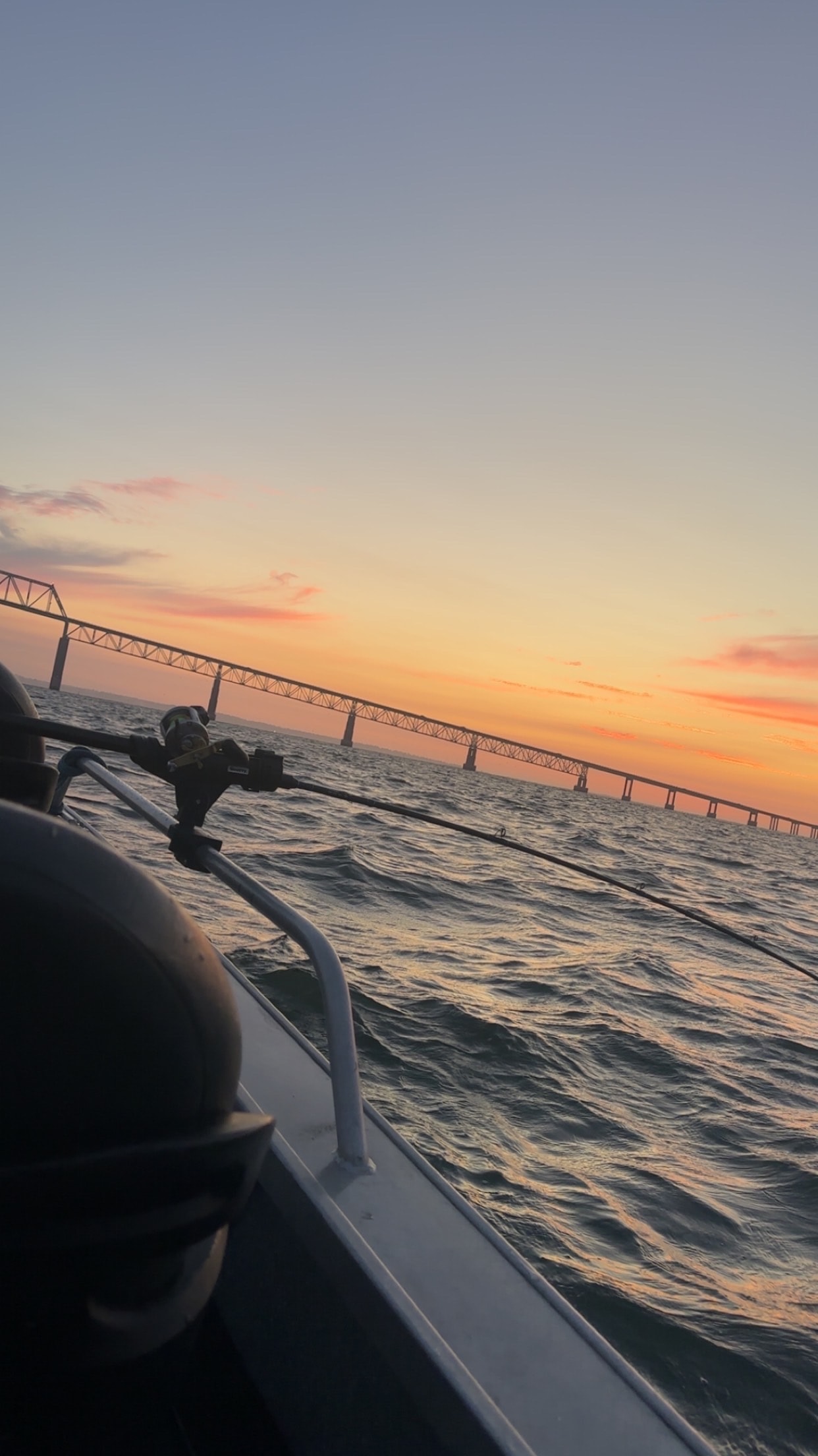 Sunset over the Astoria-Megler Bridge from the fishing boat